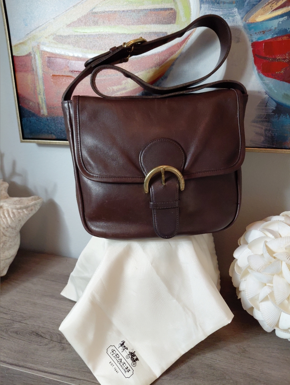 VINTAGE COACH MAHOGANY BEDFORD FLAP BAG